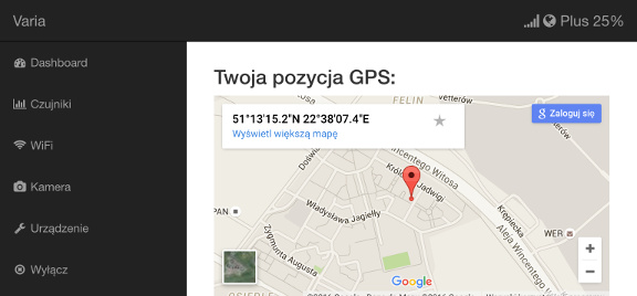 Portal urządzenia klasy Varia (mapy) dostępny przez WiFi (iPad)
